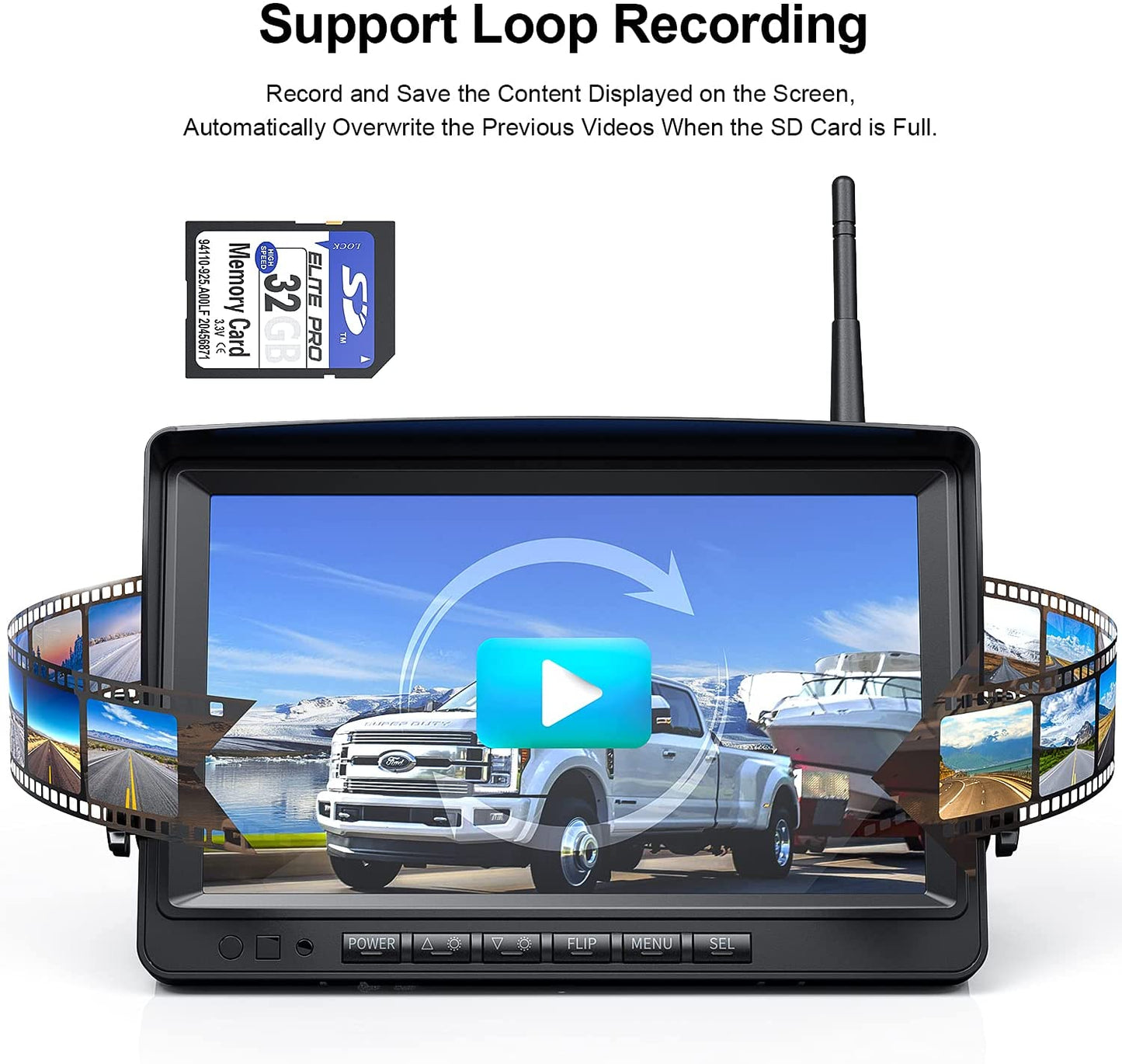 Fookoo 1080P 9" Wireless Backup Camera System, 9" HD Dual/Quad Split Monitor with Recording, IP69 Waterproof Rear View Front View Cameras with Parking Lines, Suits for RV/Truck/Trailer/Van/Bus(DW902)