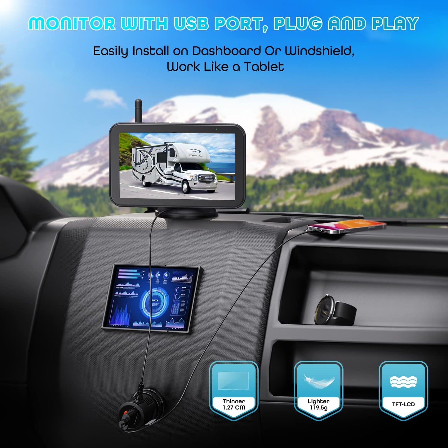 Fookoo 1080P 5" Wireless Backup Camera System, HD 5-inch Full-Screen Monitor w/ Recording & Rear View Camera w/ RV Pre-Wired Mount, Split Screen Digital Signal for Car RV Truck Trailer (DW501)