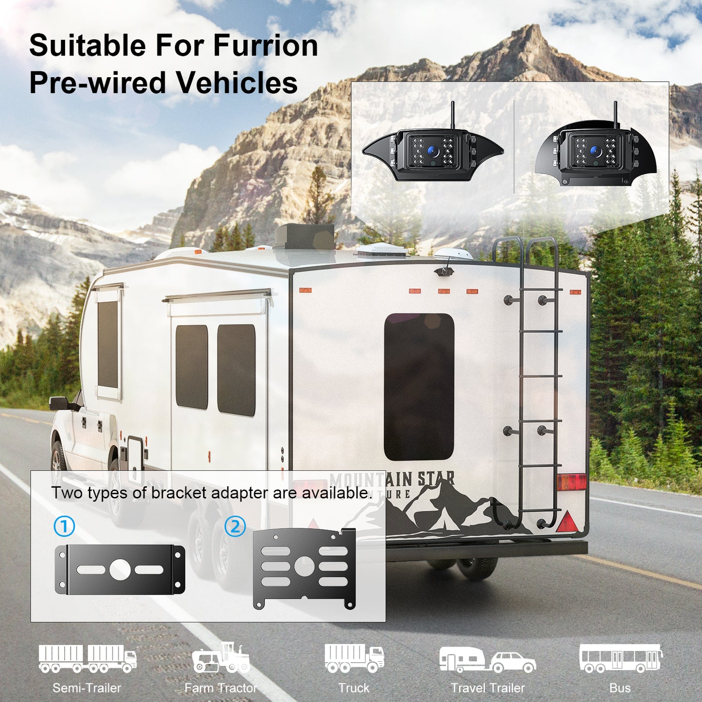 Fookoo HD 1080P 7" Wireless RV Backup Camera System, 7" Split Screen Recording Monitor, IP69 Waterproof Rear View Camera w/Parking Lines & Infrared Lights, 4 Channels for Truck/Trailer/Van/Bus (DW7)