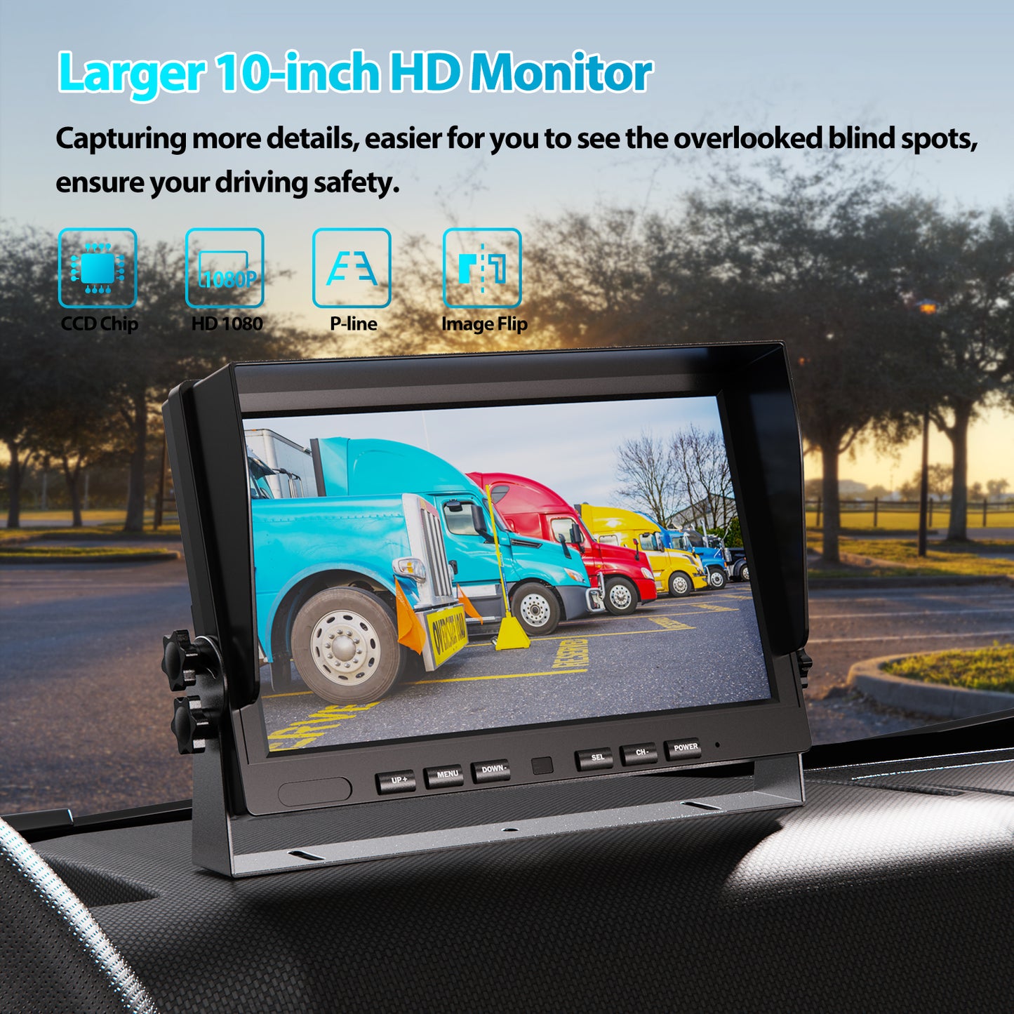 Fookoo Ⅱ HD 1080P Wired Backup Camera System Kit,10 inch Dual Split Screen Monitor with Recording IP69 Waterproof Front View Rear View Cameras Parking Lines for Truck/Semi-Trailer/Box Truck/RV(DY102)