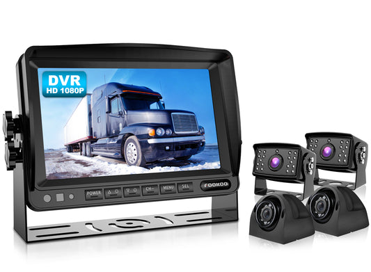 Fookoo HD Backup Camera System, 7'' DVR Split Screen Monitor and Waterproof Rear View Cameras with Parking Lines Reversing for RV/Truck/Trailer/Bus/Semi-Trailer/Tractor/5th Wheel Trailer(FHD4)